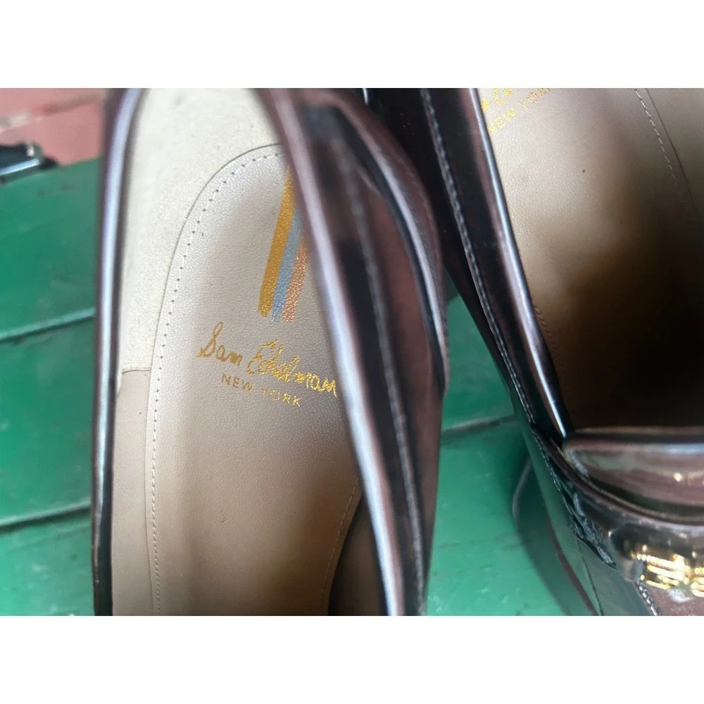 Sam Edelman Platform Loafers Womens Size 9 Brown Gold Chain Detail